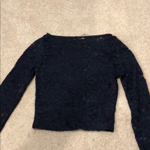 Aqua sheer navy blue lace long sleeve